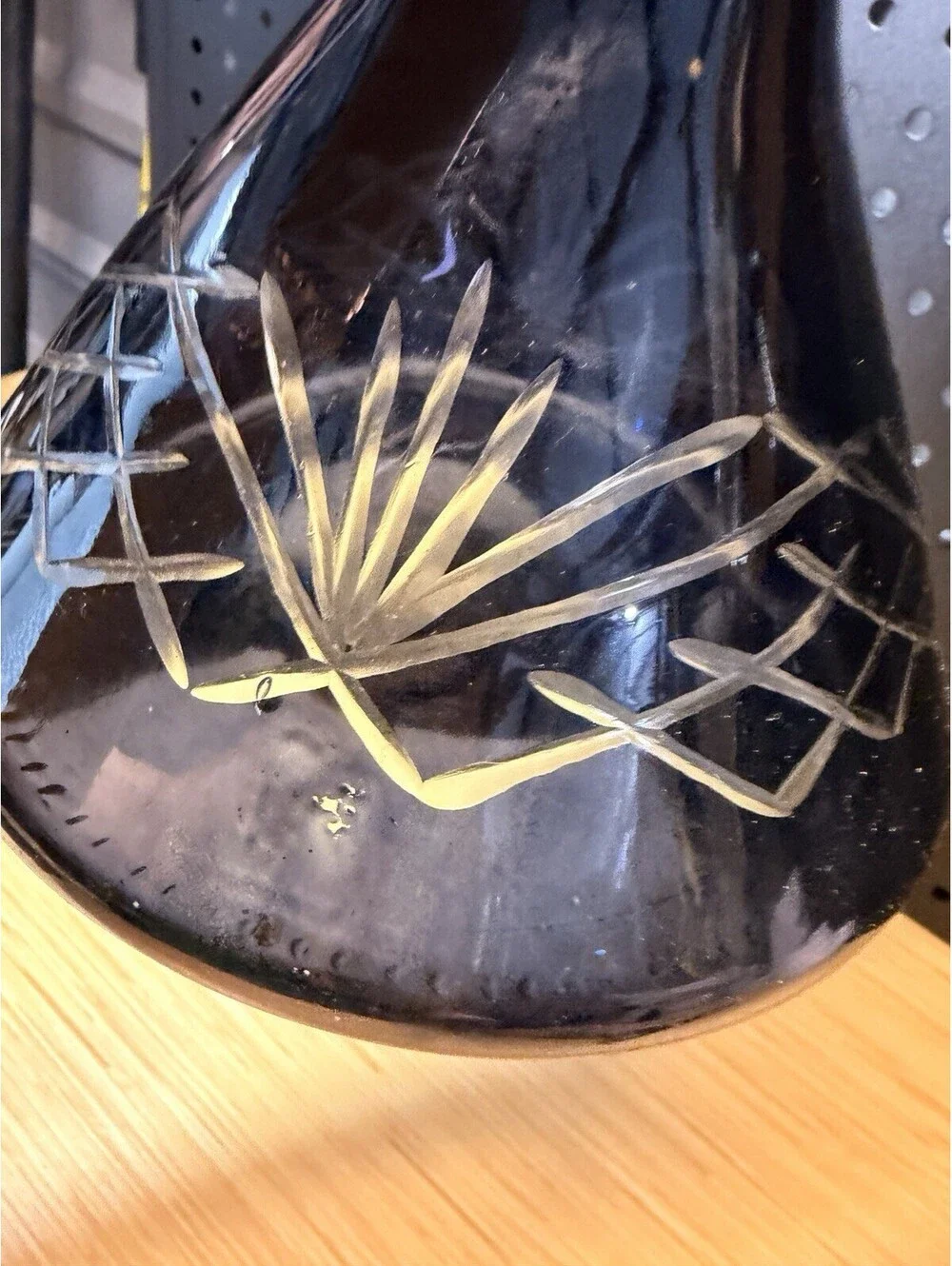 Vintage Black Flashed Cut Glass Decanter